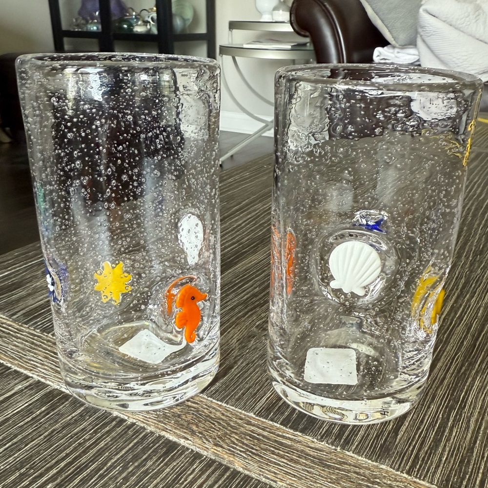 NWT Colorful Sea Life Glass Tall Old Fashioned Tumblers set of 2
